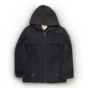 Vintage St Johns Bay Red Wool Full Zip Hooded Jacket Coat Womens L Cabin Cottage